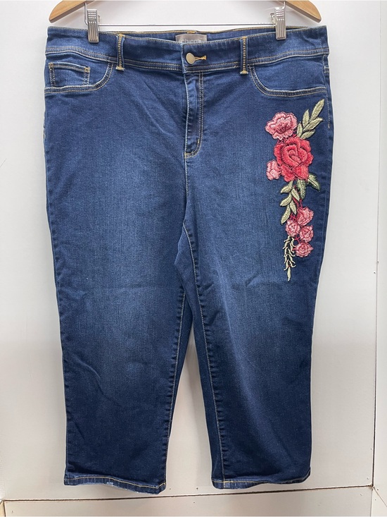 Chico's Denim - Chico's Blue Cropped Jeans with Pink Rose Embroidery